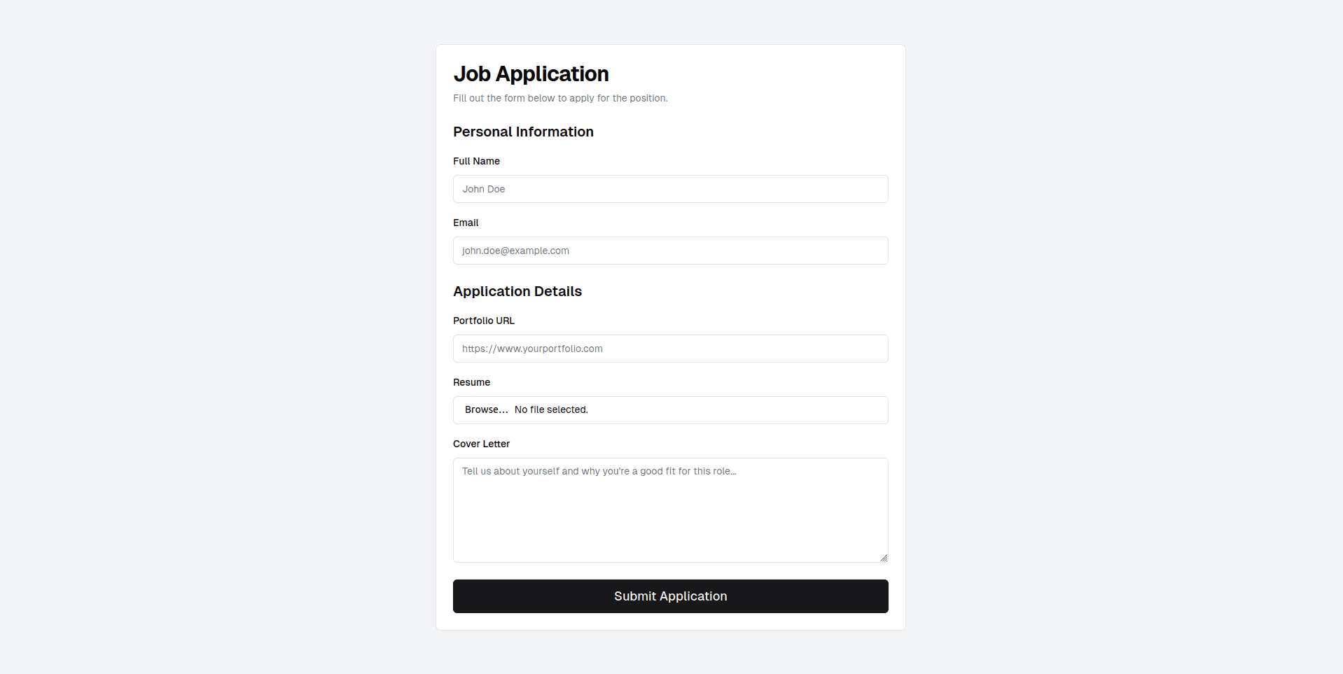 Job Application Form with File Uploads - Form backend example