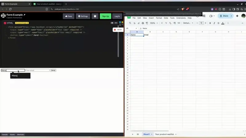 Screenshot of a new row appearing in Google Sheet after submission
